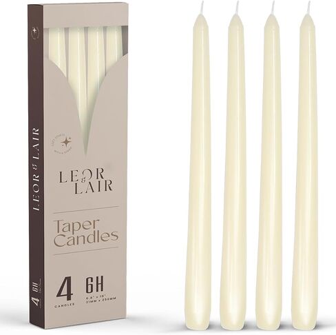 Leor & Lair Ivory Taper Candles - 4 Pack 10" Ivory Candlesticks - Unscented Cream Candle Sticks for Home Decoration, Holiday Tables, Weddings, Restaurants & Business Events in Saudi Arabia