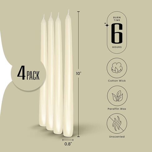 Leor & Lair Ivory Taper Candles - 4 Pack 10" Ivory Candlesticks - Unscented Cream Candle Sticks for Home Decoration, Holiday Tables, Weddings, Restaurants & Business Events in Saudi Arabia