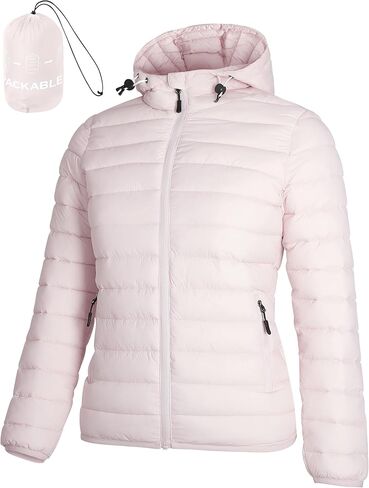 Women's Packable Puffer Jacket Hooded LightWeight Down Coat Winter Windproof Warm Quilted Short in Kuwait