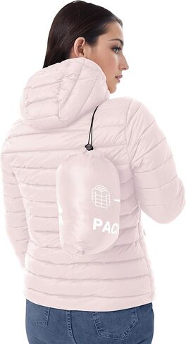 Women's Packable Puffer Jacket Hooded LightWeight Down Coat Winter Windproof Warm Quilted Short in Kuwait
