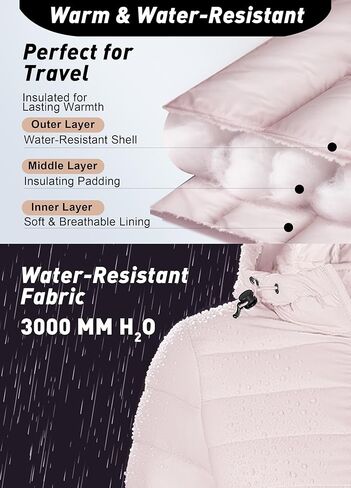 Women's Packable Puffer Jacket Hooded LightWeight Down Coat Winter Windproof Warm Quilted Short in Kuwait