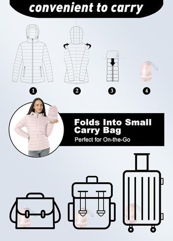 Women's Packable Puffer Jacket Hooded LightWeight Down Coat Winter Windproof Warm Quilted Short in Kuwait