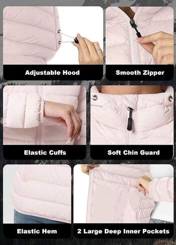 Women's Packable Puffer Jacket Hooded LightWeight Down Coat Winter Windproof Warm Quilted Short in Kuwait