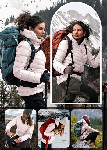 Women's Packable Puffer Jacket Hooded LightWeight Down Coat Winter Windproof Warm Quilted Short in Kuwait