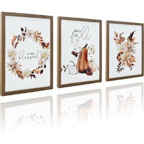 Artbyhannah Framed Fall Wall Art ، عيد الشكر صور ديكور الجدار مع المطبوعات اليقطين الخريف الحصاد ديكورات المنزل لغرفة المعيش in Kuwait