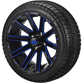 RM CART 14 "VENOM Black/Blue Ball-MALDY على إطارات 205/30-14 لذيذة منخفضة (مجموعة من 4) | إطارات عربة الجول in Kuwait