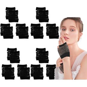 12 Pairs Fishnet Gloves Fingerless for Women - Stretchy Mesh Glove 80s Party Accessories, Breathable Black Fish Net Gloves for Cosplay, Halloween, Concerts in Saudi Arabia