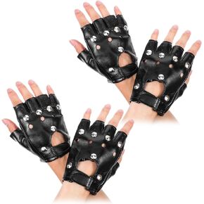 2 Pairs Steampunk Gloves, Biker Glove Biker Gloves for Women Black Leather Gothic Fingerless Rivet Motorcycle Accessories Rocker Costume for Men Guitar Retro Punk Style Fashion Women in Kuwait