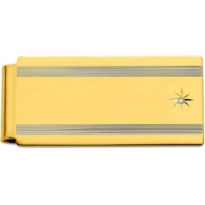 Gold Plated Solid Polished and satin Engravable (front only) Star Cut .001ct Diamond Hinged Money Clip 50x25mm Wide-Money-Clip for Men in Saudi Arabia