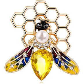 كريستلاند - دبوس بروش كلاسيكي لطيف على شكل نحلة العسل مع كريستال ومينا، بروش للحيوانات الاليفة بلون ذهبي in Kuwait