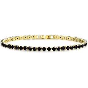 Tennis Bracelets for Women Gold, Vibrant Cubic Zirconia Tennis Bracelet, 14K Gold Plated 3mm Hand Chain Bracelet Available in Red/Black/Pink/Green Non Tarnish Woman Jewelry Gifts in Kuwait