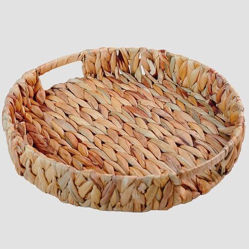 Large Round Water Hyacinth Storage Baskets, Hand-Woven Natural Grass Weaving Trays with Built-in Handles, Wicker Serving Trays for Fruit, Arts, Crafts, and Home Decor in Saudi Arabia