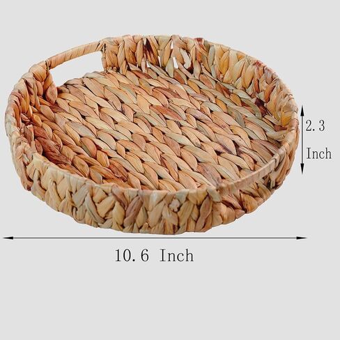 Large Round Water Hyacinth Storage Baskets, Hand-Woven Natural Grass Weaving Trays with Built-in Handles, Wicker Serving Trays for Fruit, Arts, Crafts, and Home Decor in Saudi Arabia