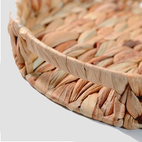 Large Round Water Hyacinth Storage Baskets, Hand-Woven Natural Grass Weaving Trays with Built-in Handles, Wicker Serving Trays for Fruit, Arts, Crafts, and Home Decor in Saudi Arabia