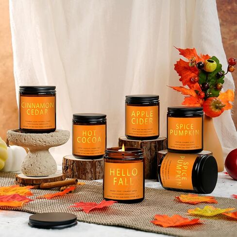 Fall Candles Set | 4 Pack Candles for Home Scented Natural Soy Wax, Autumn Gifts Set for Women Men, Fall Fragrance of Hellofall, Spice Pumpkin, Apple Cider, Hot Cocoa in Kuwait