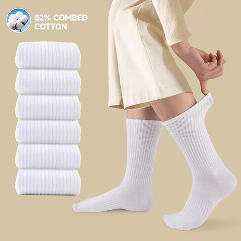 COOVAN Womens Crew Socks Casual Athletic Gym LightWeight Thin Cotton Socks 6 Pairs in Saudi Arabia
