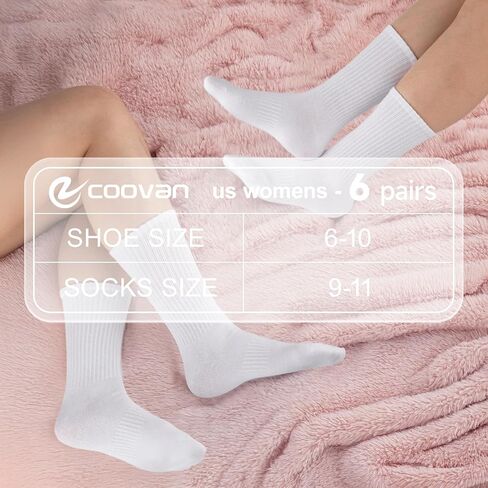COOVAN Womens Crew Socks Casual Athletic Gym LightWeight Thin Cotton Socks 6 Pairs in Saudi Arabia