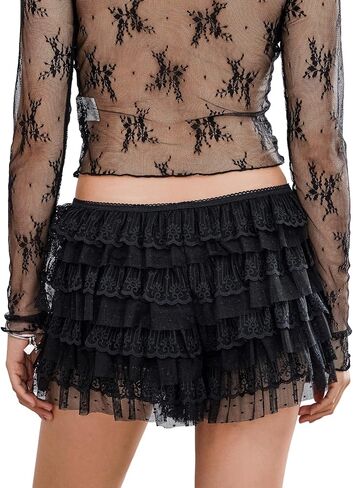 Women Lace Ruffle Shorts Fluffy Y2k Fairy Lolita Bloomers Layered Frill Bottoms Cute Boy Shorts Sexy Pettipants in Saudi Arabia