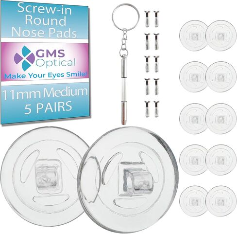GMS Optical 9mm Small Round Screw in Eyeglass Repair Kit with Screws and Driver, Hard Silicone Nose Pads, Complete Glasses Repair Kit, Factory Replacement Round Non Slip Eyeglass Pads - 10 Pair in Saudi Arabia