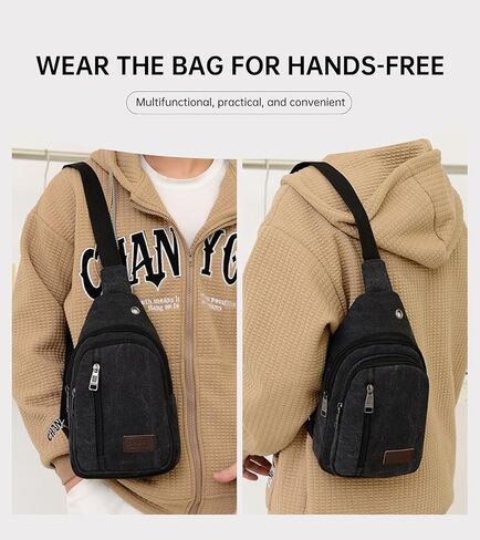 Men's Retro Fashion Solid Color Canvas Crossbody Bag Stylish Durable Perfect for Daily Use and Travel in Saudi Arabia