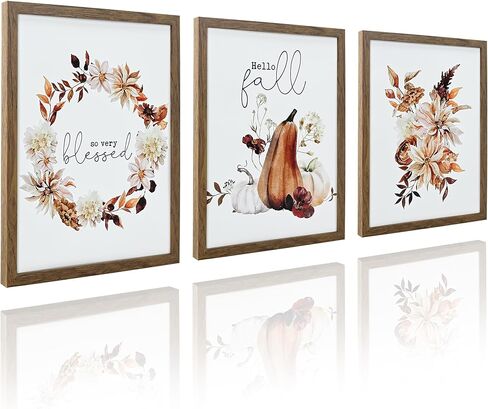 Artbyhannah Framed Fall Wall Art ، عيد الشكر صور ديكور الجدار مع المطبوعات اليقطين الخريف الحصاد ديكورات المنزل لغرفة المعيش in Kuwait