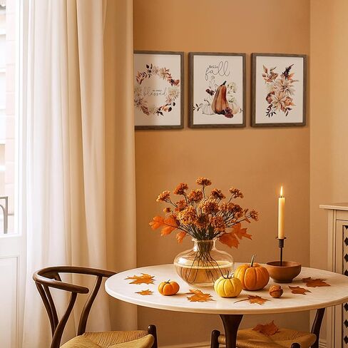 Artbyhannah Framed Fall Wall Art ، عيد الشكر صور ديكور الجدار مع المطبوعات اليقطين الخريف الحصاد ديكورات المنزل لغرفة المعيش in Kuwait