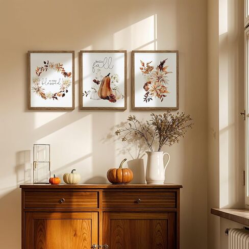 Artbyhannah Framed Fall Wall Art ، عيد الشكر صور ديكور الجدار مع المطبوعات اليقطين الخريف الحصاد ديكورات المنزل لغرفة المعيش in Kuwait