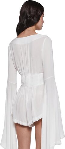 Dolls Kill Deep V Gauzy Romper by Current Mood – Women’s Boho V-Neck Romper with Flare Sleeves & Button Front in Saudi Arabia