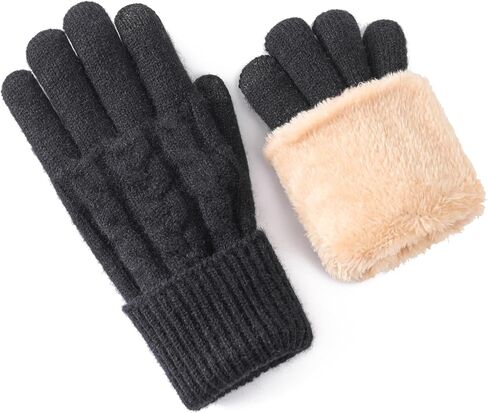Winter Warm Fleece Lined Gloves for Women, Thermal Wool Cable Knit Gloves for Cold Weather, Touchscreen Fingers Folding Cuffs in Kuwait