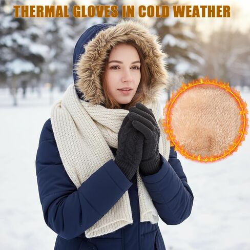 Winter Warm Fleece Lined Gloves for Women, Thermal Wool Cable Knit Gloves for Cold Weather, Touchscreen Fingers Folding Cuffs in Kuwait