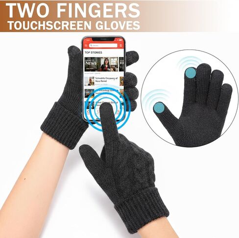 Winter Warm Fleece Lined Gloves for Women, Thermal Wool Cable Knit Gloves for Cold Weather, Touchscreen Fingers Folding Cuffs in Kuwait