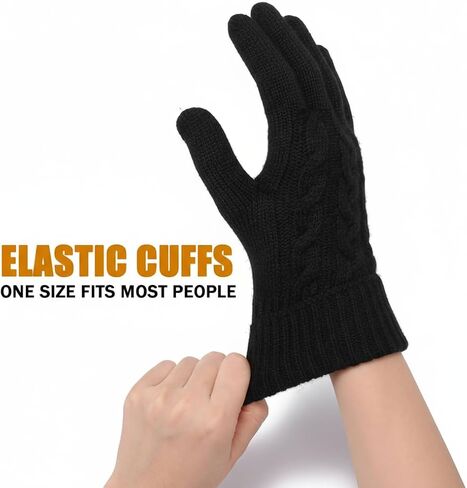 Winter Warm Fleece Lined Gloves for Women, Thermal Wool Cable Knit Gloves for Cold Weather, Touchscreen Fingers Folding Cuffs in Kuwait