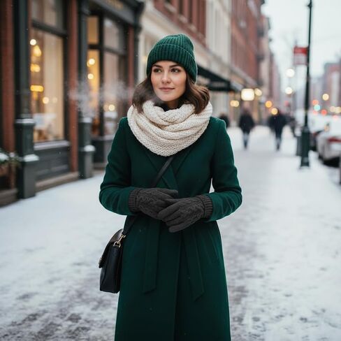 Winter Warm Fleece Lined Gloves for Women, Thermal Wool Cable Knit Gloves for Cold Weather, Touchscreen Fingers Folding Cuffs in Kuwait