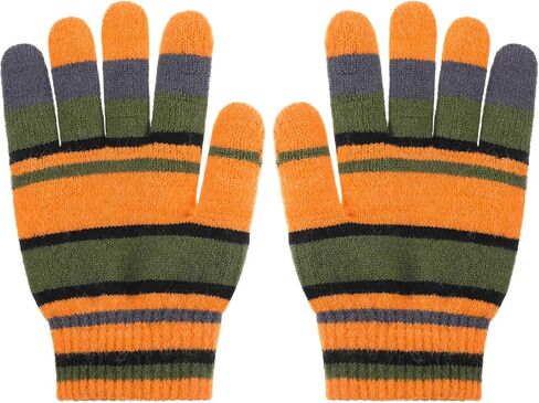 Striped Orange and Green Fuzzy Gloves Halloween Movie Cosplay Accessories Warm Striped Gloves for Cosplay Winter in Saudi Arabia