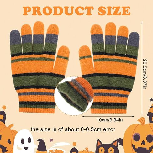 Striped Orange and Green Fuzzy Gloves Halloween Movie Cosplay Accessories Warm Striped Gloves for Cosplay Winter in Saudi Arabia