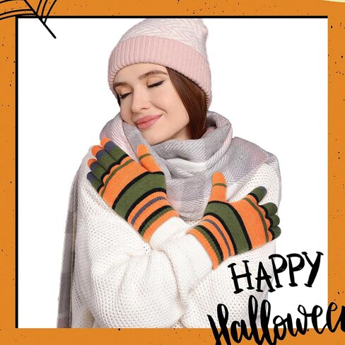 Striped Orange and Green Fuzzy Gloves Halloween Movie Cosplay Accessories Warm Striped Gloves for Cosplay Winter in Saudi Arabia