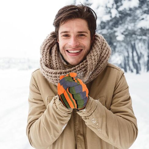 Striped Orange and Green Fuzzy Gloves Halloween Movie Cosplay Accessories Warm Striped Gloves for Cosplay Winter in Saudi Arabia