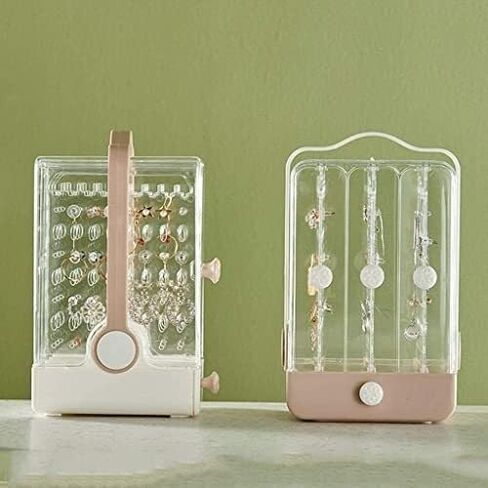 Jewelry Organizer with Drawers, Clear Plastic Jewelry Storage Box for Earrings, Rings, Necklaces, Bracelets – Double-Sided Display Stand, 13x12.8x21.5cm in Saudi Arabia