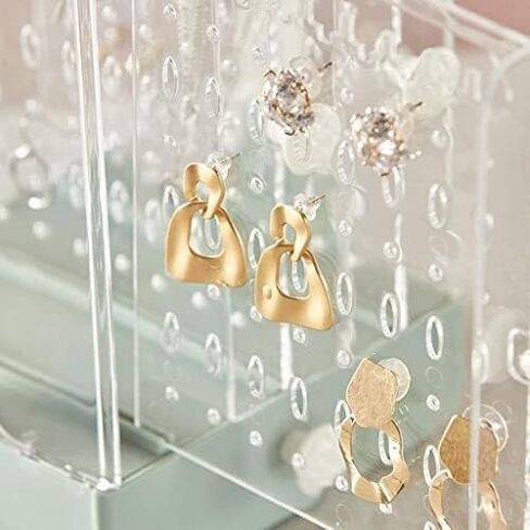 Jewelry Organizer with Drawers, Clear Plastic Jewelry Storage Box for Earrings, Rings, Necklaces, Bracelets – Double-Sided Display Stand, 13x12.8x21.5cm in Saudi Arabia