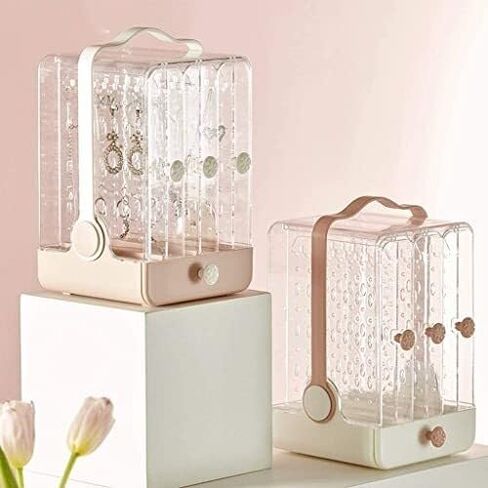 Jewelry Organizer with Drawers, Clear Plastic Jewelry Storage Box for Earrings, Rings, Necklaces, Bracelets – Double-Sided Display Stand, 13x12.8x21.5cm in Saudi Arabia