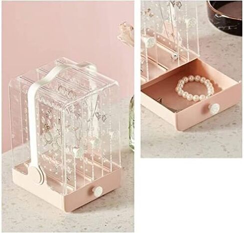 Jewelry Organizer with Drawers, Clear Plastic Jewelry Storage Box for Earrings, Rings, Necklaces, Bracelets – Double-Sided Display Stand, 13x12.8x21.5cm in Saudi Arabia