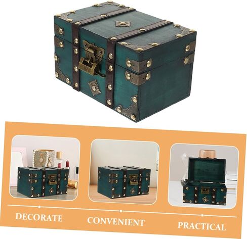 صندوق مجوهرات خشبي خمر مع صندوق تخزين الكنز لعلب التذكارات صندوق ديكور تصميم عتيقة للمنزل والمجوهرات in Saudi Arabia