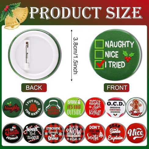 Inbagi 96 Pcs Christmas Button Pins Funny Mini Xmas Pins Bulk Novelty Sayings Brooch Set Christmas Party Accessories for Team Gift Goodie Bags Decorations Favors in Saudi Arabia