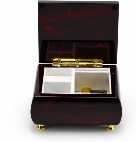 MusicBoxAttic - Burgundy Beveled Top Wooden Music Jewelry Box Musical Jewelry Box with Artistic Floral Motif - 18-Note Mechanical Movement - 5" L x 4.5" W x 2.5" H (Somewhere Over The Rainbow) in Kuwait