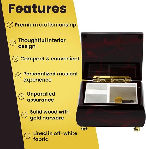 MusicBoxAttic - Burgundy Beveled Top Wooden Music Jewelry Box Musical Jewelry Box with Artistic Floral Motif - 18-Note Mechanical Movement - 5" L x 4.5" W x 2.5" H (Somewhere Over The Rainbow) in Kuwait