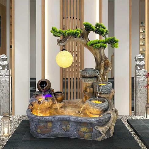 Decor Water Fountain- Indoor Outdoor Floor Standing Fountain Waterfall, Outdoor Fountains Garden for Garden Patio Backyard Porch Home Art Decor for Entryway(102 * 55 * 108CM) in Kuwait