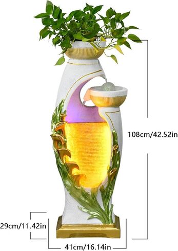 Decor Indoor Fountain, Creative Fountain Ornaments, Horseshoe Lotus Modern Fogging Water Fountain, Home/Office Decor for Entryway(White) in Saudi Arabia