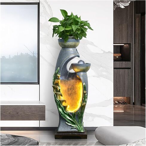 Decor Indoor Fountain, Creative Fountain Ornaments, Horseshoe Lotus Modern Fogging Water Fountain, Home/Office Decor for Entryway(White) in Saudi Arabia