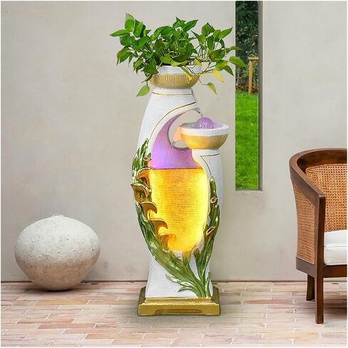 Decor Indoor Fountain, Creative Fountain Ornaments, Horseshoe Lotus Modern Fogging Water Fountain, Home/Office Decor for Entryway(White) in Saudi Arabia