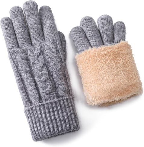 Winter Warm Fleece Lined Gloves for Women, Thermal Wool Cable Knit Gloves for Cold Weather, Touchscreen Fingers Folding Cuffs in Kuwait